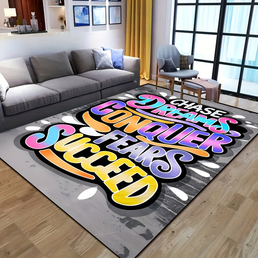 1pc Non-Slip Machine Washable Mat - 100% Polyester Thick Felt Indoor/Outdoor Mat for Entryway, Living Room, Bedroom, Patio, Garden, Yard - Vibrant Colorful Lettering Design, Multiple Sizes (15x23 to 63x78 Inches), Decorative