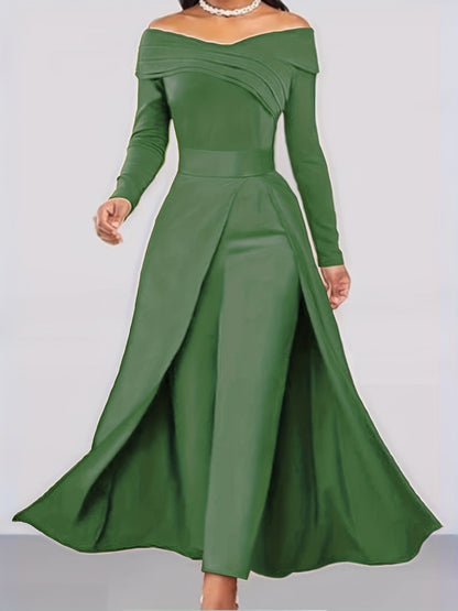 Autumn New Solid Color Fashionable Elegant Versatile Long Top Pants Women's Two-Piece Set