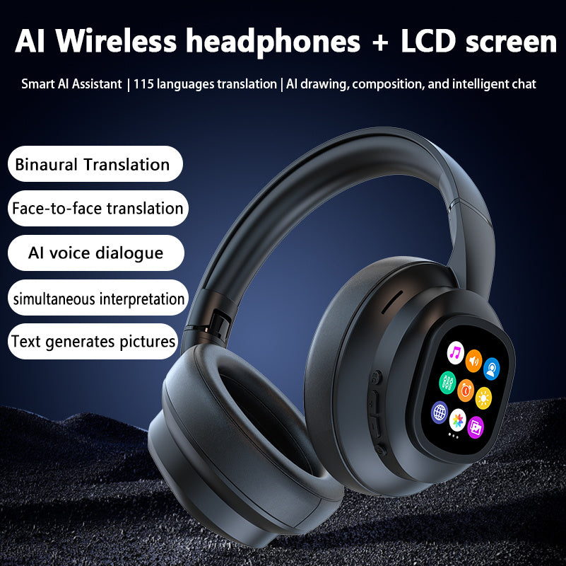 New hybrid active noise-cancelling headphones(with touchscreen), intelligent AI translation, remote control photography, wireless headphones with microphone, soft ear pads, multiple EQ bass, comfortable fit ear cups, suitable