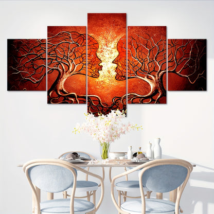 2D Flat, [2D FLAT] 5pcs Frame Artistic Tree Face Canvas Poster, Five Panel Scene Art, Modular Picture, Print Painting, Modern Art, Ideal Decor for Bedroom Living Room Kitchen Dorm, Wall Decoration, Gift for Family Friends, Mu