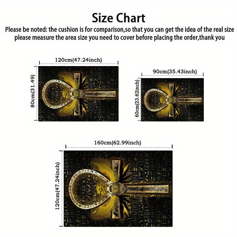 Large Non-Slip Door Mat - Egyptian Hieroglyphic Key of Life (Ankh) Design Black, Golden, non-slip Backing for Entryway, Living Room, Bedroom, Office, Patio - Machine Washable Polyester Mat for Ancient Egyptian Home Decor, Bed