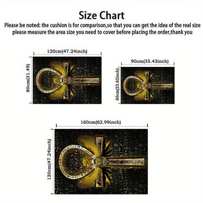 Large Non-Slip Door Mat - Egyptian Hieroglyphic Key of Life (Ankh) Design Black, Golden, non-slip Backing for Entryway, Living Room, Bedroom, Office, Patio - Machine Washable Polyester Mat for Ancient Egyptian Home Decor, Bed