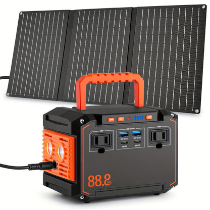 350W/150W Peak Solar Generator Portable Power Station with 40W/30W/21W Solar Panels Included, 240Wh/111Wh/88.8Wh Solar Power Bank AC DC USB Ports for Camping Tents, Emergency Outdoor Home Use, CPAP, Fans, Laptops, Emergency,