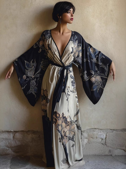 Sleeveless Printed Dress | European and American Spring/Summer New Slim Fit Long Skirt with Floral Pattern, Deep V Neck, Breathable Comfortable Casual Style, Ideal for Daily Vacation and Cross-Border .
