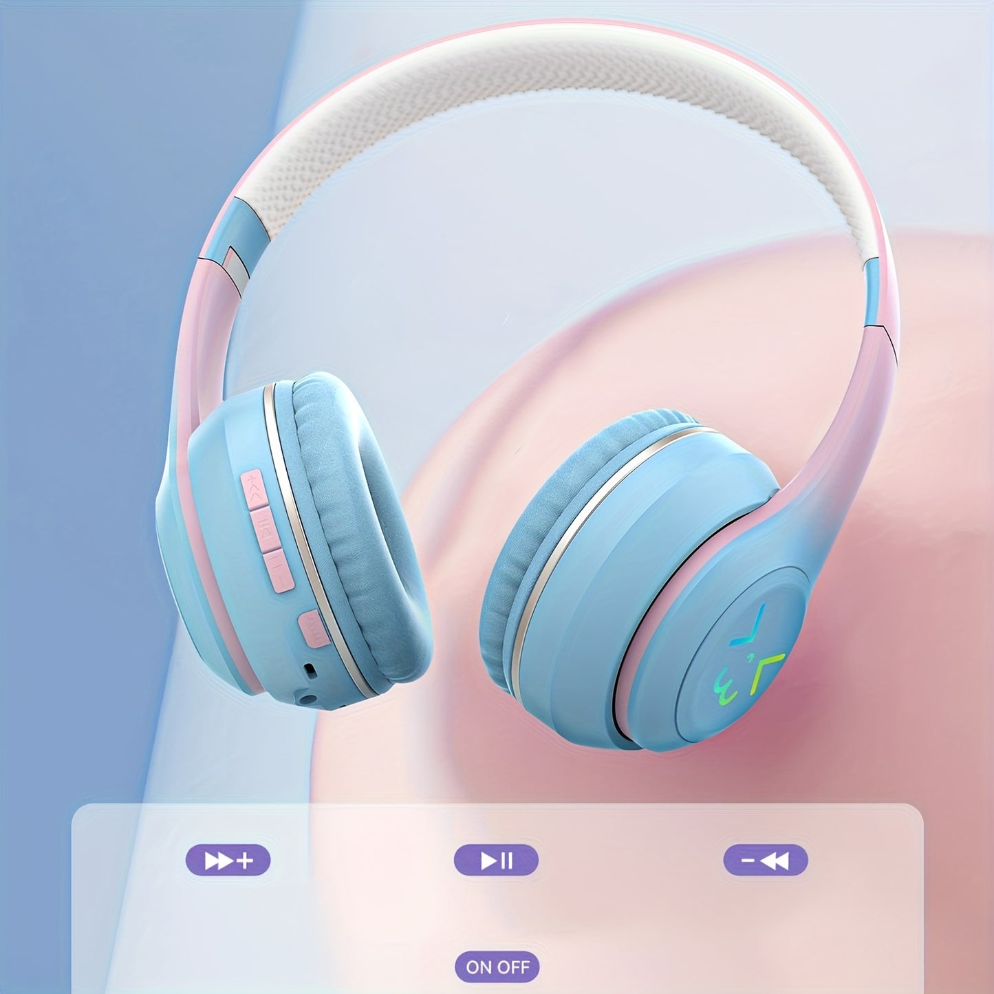 GENAI GT-630 Wireless Headset with LED Colorful Aura Lights, HiFi Stereo, Active Noise Reduction, Ultra-Long Battery Life, Low Gaming Latency, Foldable Design for Mobile Phones, Computers, Gaming, Work, Study, and Travel - Id