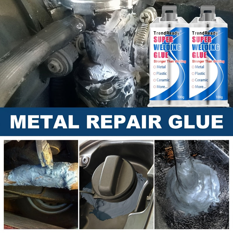 100g Heavy Duty Casting Glue | 2-IN-1 Liquid Welding Glue High Strength Glue Includes Frosted Paper, Thrust Rod & Mixing Stick | Oilproof Metal Glue for Metal | Metal Casting Adhesive, Castor Glue, Super Epoxies Glue, AB Glue