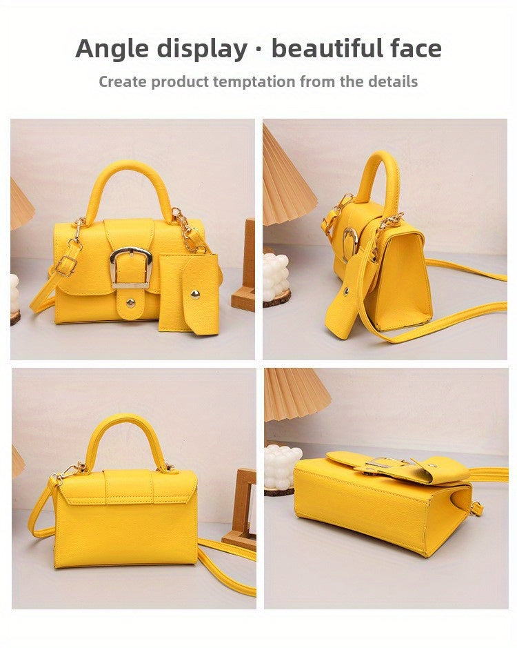 [Square Crossbody Bag] Women'S Small Square Crossbody Bag - Lightweight Synthetic Purse with Snap Closure, Compact Everyday & Formal Bag in Orange, Pink, Blue, Yellow, White, Black - Minimalist Chic Handbag for Women, Crossbo