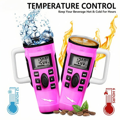 40Oz Pink Style Radio Car Mug - Distinctive Drinkware! It Includes a Radio/Clock Display, a Robust Handle, And a Sipping Lid. Perfect for Radio Fans And Collectors. Designed with Double-Layer Insulation to Keep Drinks Hot Or