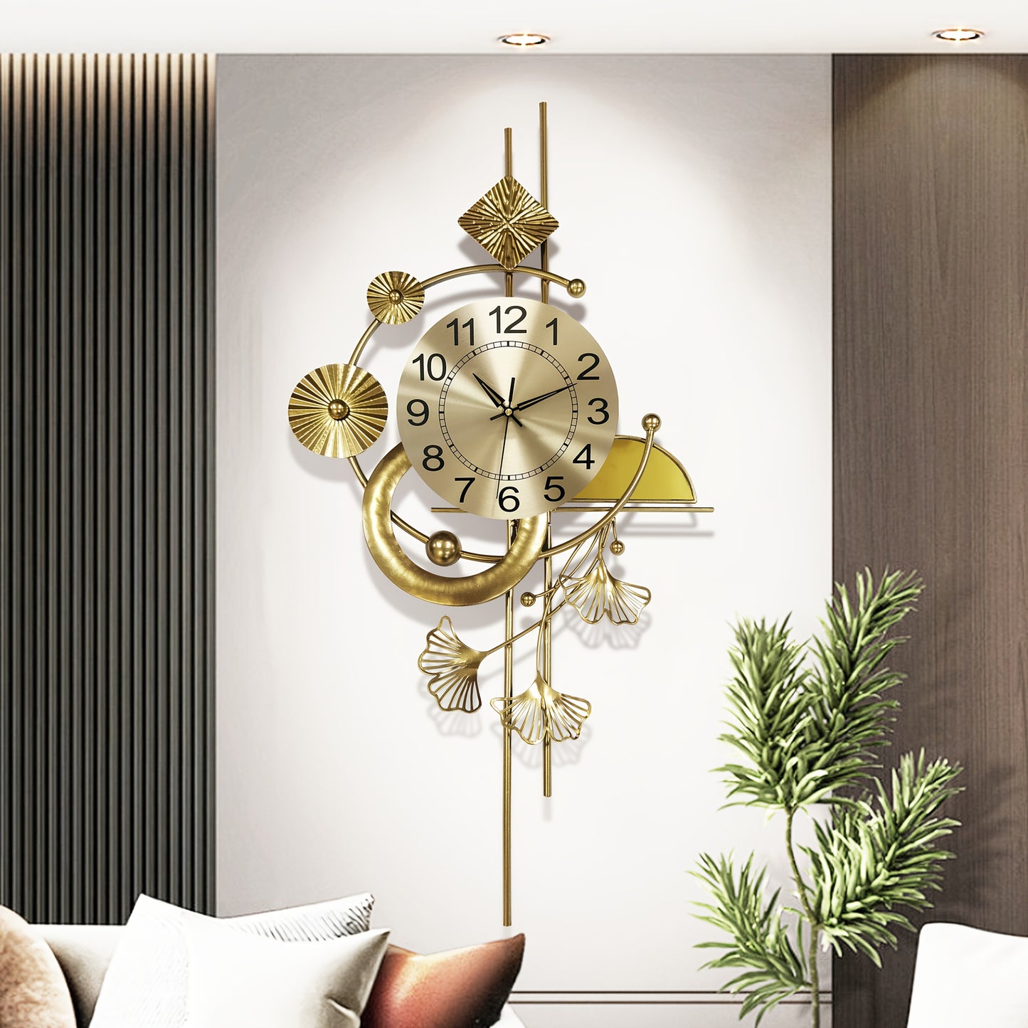 Modern Minimalist Wall Clock - Large Easy-to-Read Numbers, Golden-Tone Hands, Battery-Powered (AA Not Included) - for Living Room, Office, Bedroom - Scandinavian & Industrial Decor - Durable Iron Construction - 43.6x5x86cm (1