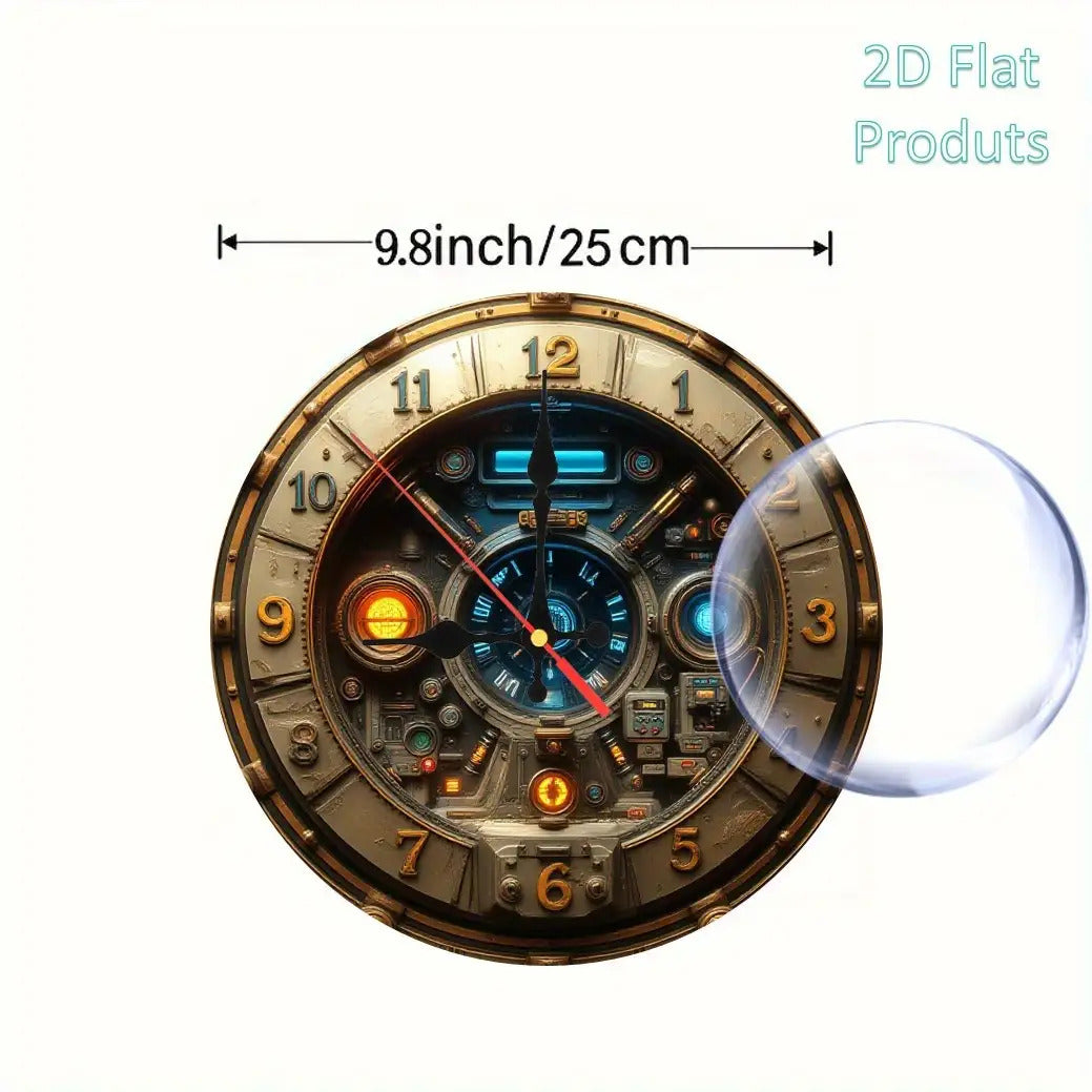 2D Flat, InkBloomsc 10inch Retro Steampunk Wall Clock - Retro Wood-Imitation Design with Gears and Pipes, Silent Non-Ticking Battery Operated (AA Batteries Not Included), Modern Living Room Home Decor, Durable Craftsmanship