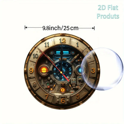 2D Flat, InkBloomsc 10inch Retro Steampunk Wall Clock - Retro Wood-Imitation Design with Gears and Pipes, Silent Non-Ticking Battery Operated (AA Batteries Not Included), Modern Living Room Home Decor, Durable Craftsmanship