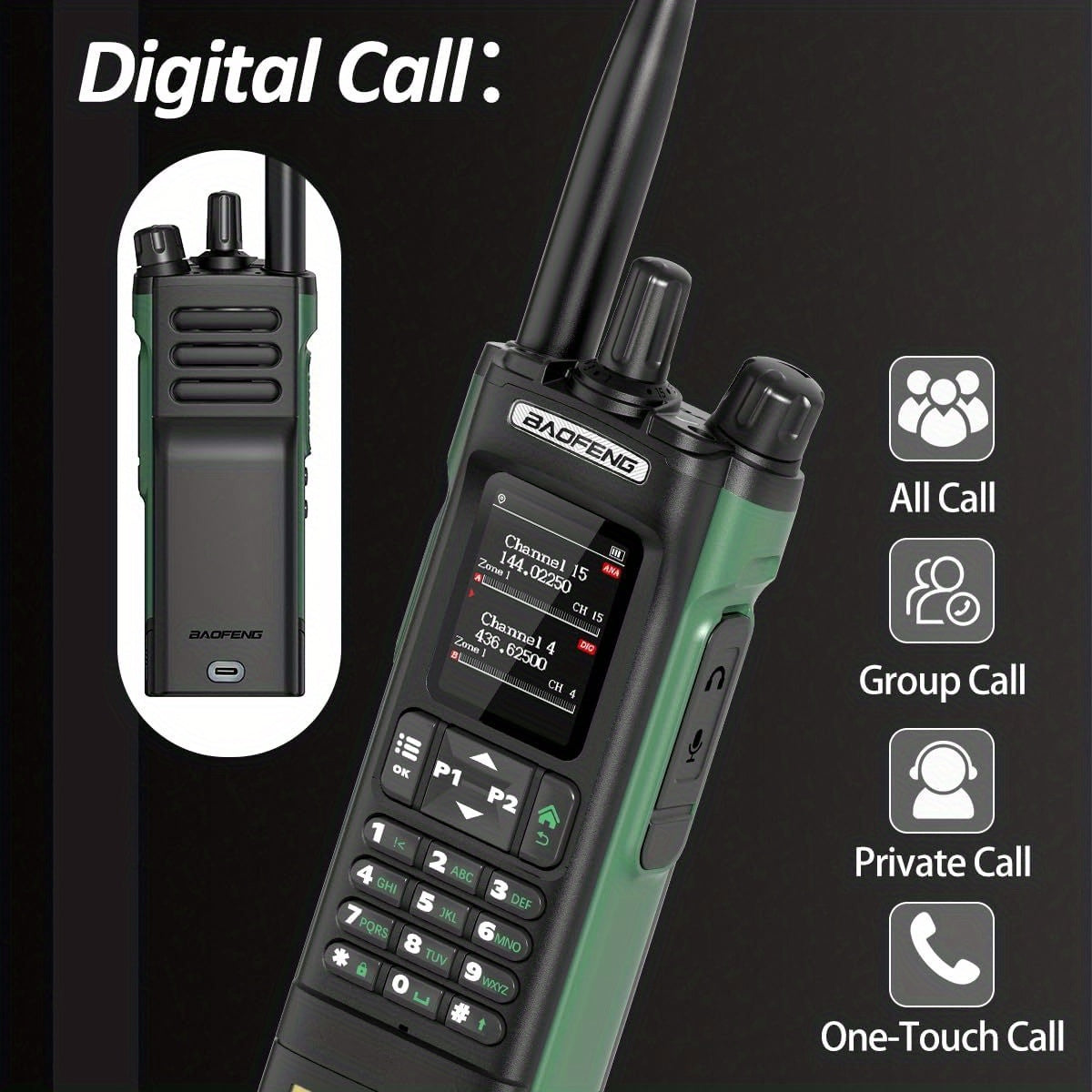 BAOFENG DM-32 DMR Handheld Two-Way Radio 10W Long Range GPS & NOAA Weather Alert, UHF 136-174/400-470MHz, 2500mAh Battery with USB-C Charging, Compatible with DM32UV Repeater for Camping,, Fishing, Emergency (DMR/Moto)