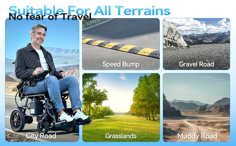 Foldable Electric Wheelchair Ldeal For Elderly, Made For AdultMobility Difficulties, 24V Lead - Acid Battery, Electromagnetic Brake System For Smooth Slope Stopping, 12 - Inch Solid Tires For All Terrains, 15km Range For Regu