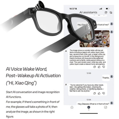 1080P Smart AI Camera Glasses with AI- Translation & Wireless Voice Calls, Interchangeable Lenses, Wireless Smart Glasses, HD Recording, One-Touch Button for Men/Women, /, Smartphone-Free Calling (Global Travel, Camera Stand