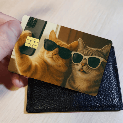 Halloween and Christmas gifts 1/2/4pcs in a set of cool cat selfie pattern Light Beige stickers, 1pc / 2pcs/ 4P cs sticke r s e t, Suitable for credit cards, bank c ards ， debit card ， bus passes 、 removable adhesive de