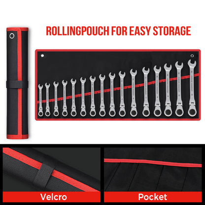 8pcs Ratchet Wrench Set | 72 Teeth 180° Flexible Head | CR-V Chrome Vanadium Steel Rust-Resistant and Durable | Includes Drawstring Bag for Storage | Suitable for Automotive/Home DIY Repair