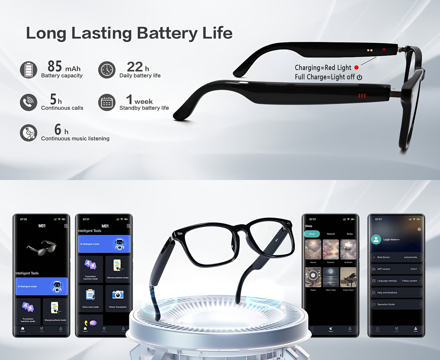 Ai Translation Smart Glasses, Multi-functional Audio Glasses Support 160+ Languages Translation, Built-in Microphone And Speaker, Music Playback And Voice Call, Photochromic Lenses, Suitable for, Driving, Relaxing And Daily O
