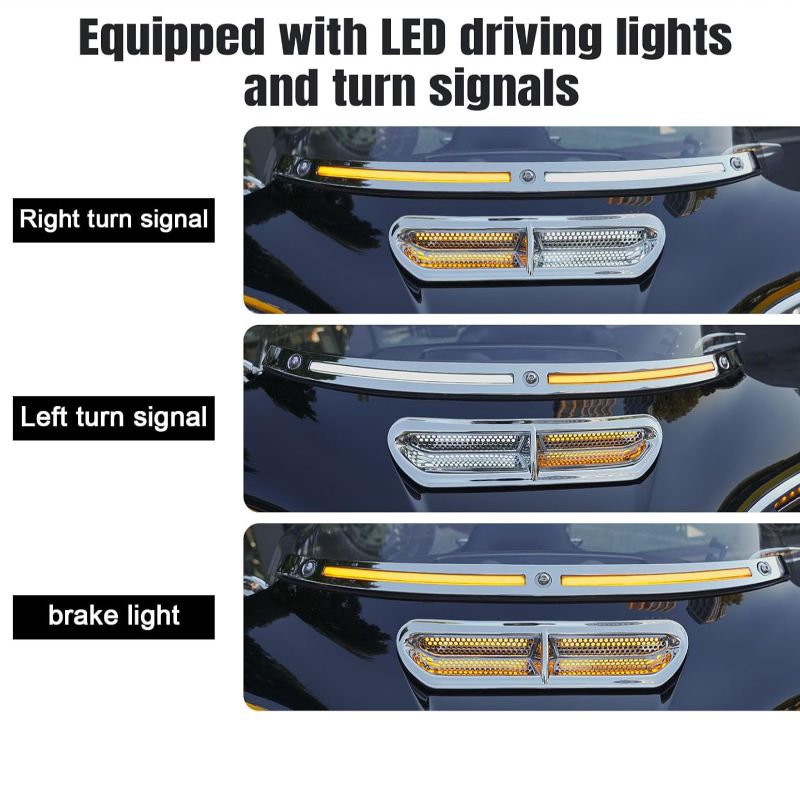 Running Turn Signal Windshield Windscreen Trim Fit for Harley 2014 Touring Electra Glide Street Glide Ultra Limited (Chrome Windshield Trim, LED Running/Turn Signal, Smoke Lens)
