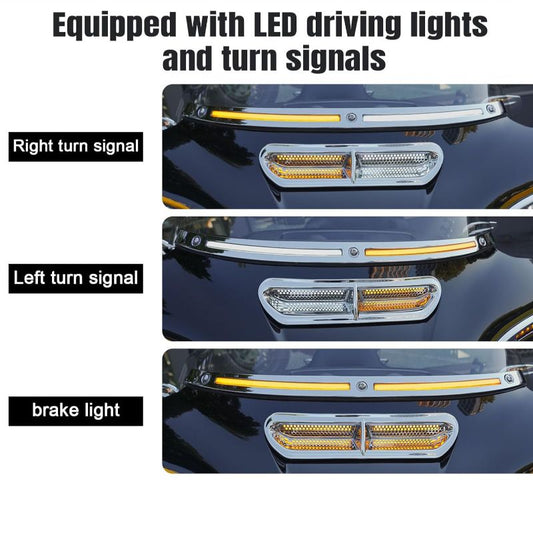 Running Turn Signal Windshield Windscreen Trim Fit for Harley 2014 Touring Electra Glide Street Glide Ultra Limited (Chrome Windshield Trim, LED Running/Turn Signal, Smoke Lens)