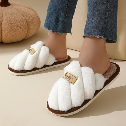 Women's Winter Plush House Slippers - Cozy Indoor/Outdoor Moccasins with Soft & Non-Slip PVC Sole, Beige/Black/Pink/Brown/ - Cushioned Warmth for Home, Hotel, Spa - Easy-Care Fabric Upper (No Maintenance)
