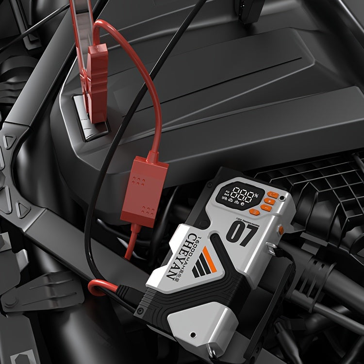 Car Battery Emergency Power Supply, 16000mAh Car Jump Starter, With 150PSI Digital Tire Inflator, LED Display, Suitable For All Gasoline/3.17 Gallon Diesel, 60W Bidirectional Fast Charging, With Emergency Lighting, Safe And P