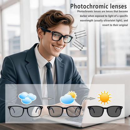 Ai Translation Smart Glasses, Multi-functional Audio Glasses Support 160+ Languages Translation, Built-in Microphone And Speaker, Music Playback And Voice Call, Photochromic Lenses, Suitable for, Driving, Relaxing And Daily O