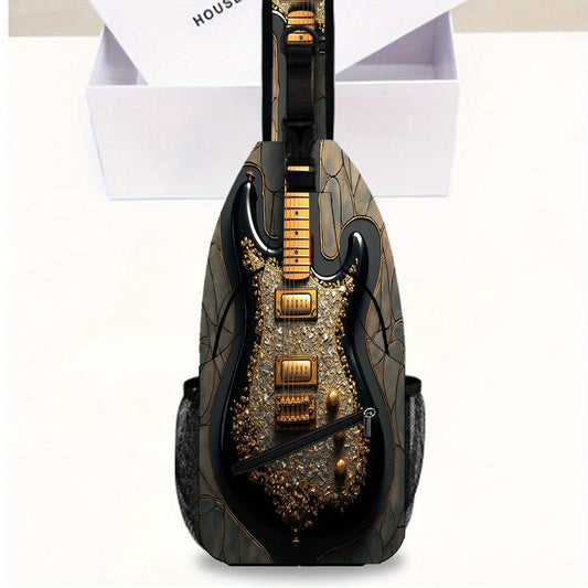 1pc Electric Guitar Crossbody Chest Bag - Adjustable Strap, Large Capacity Zipper Closure, Vibrant Geometric Print, Portable Phone & Travel Backpack for Outdoor Adventures - Unique Gift for Halloween, Father'S Day, Christmas,