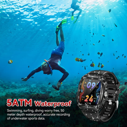 QTLJJBY Outdoor Sports Smart Watch, 1.8 Inch Ultra-Full Touch Display, Wireless Calling, 5ATM High Quality, 400mAh Battery, Push Notification, 100+ Sports Modes (Pedometer, Calories), Weather Forecast, Camera Control, Music M