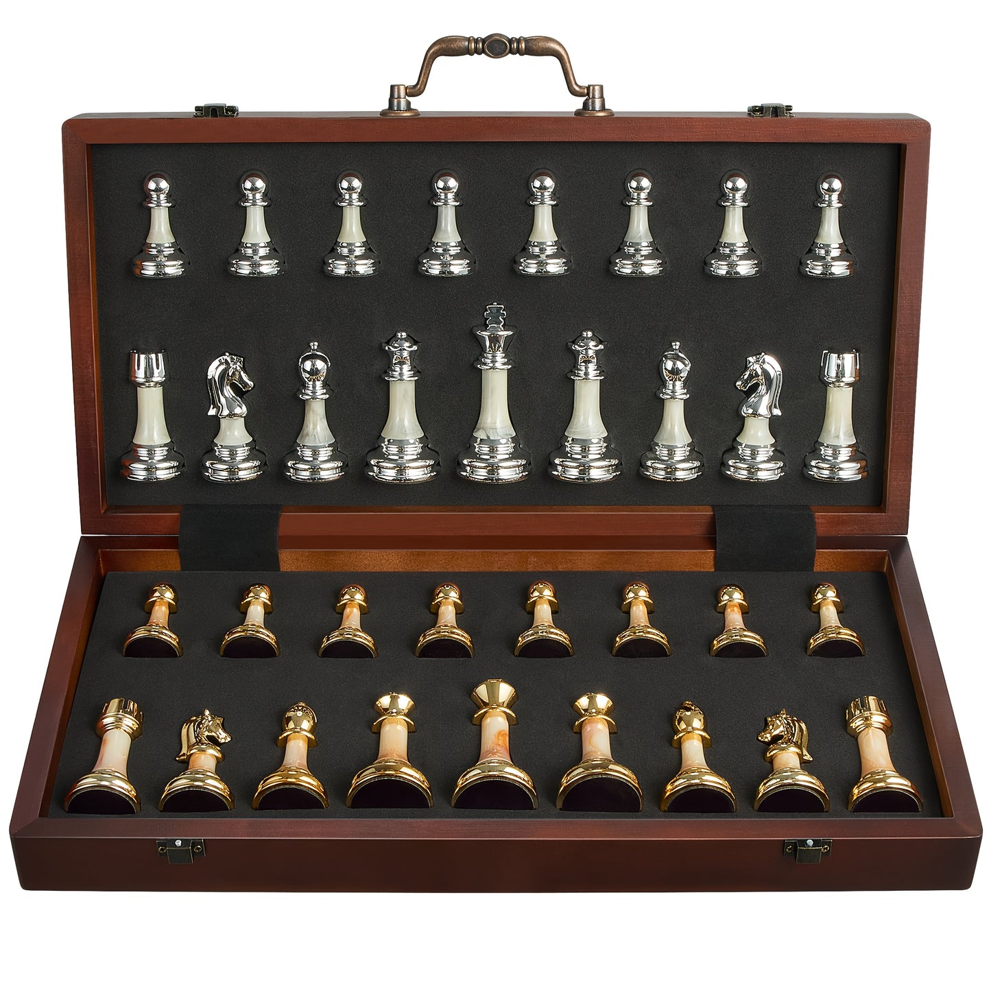 16.5-inch Chess Set, Featuring A Foldable Wooden Board with Storage Slots, Weighted Acrylic Chess Pieces, Including 2 Extra Queens And A 3.5-inch King Piece, Perfect for Halloween And Christmas Gifts., Large Chess Board, Ches