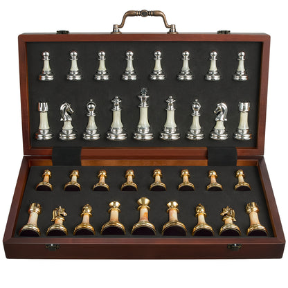 16.5-inch Chess Set, Featuring A Foldable Wooden Board with Storage Slots, Weighted Acrylic Chess Pieces, Including 2 Extra Queens And A 3.5-inch King Piece, Perfect for Halloween And Christmas Gifts., Large Chess Board, Ches