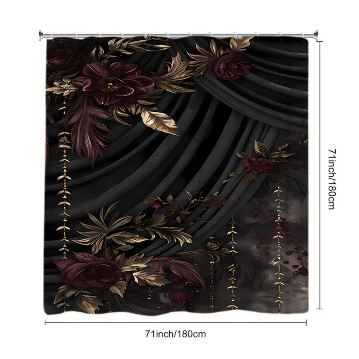 A Set of 1-4 Gold-Plated Rose Design Shower Curtains for The Bathroom, Complete with 12 Hooks, a Non-Slip Bath Mat, a U-Shaped Toilet Pad, a Toilet Seat Cover, And Decorative Items for The Bathroom, Ideal for Shower Curtain S
