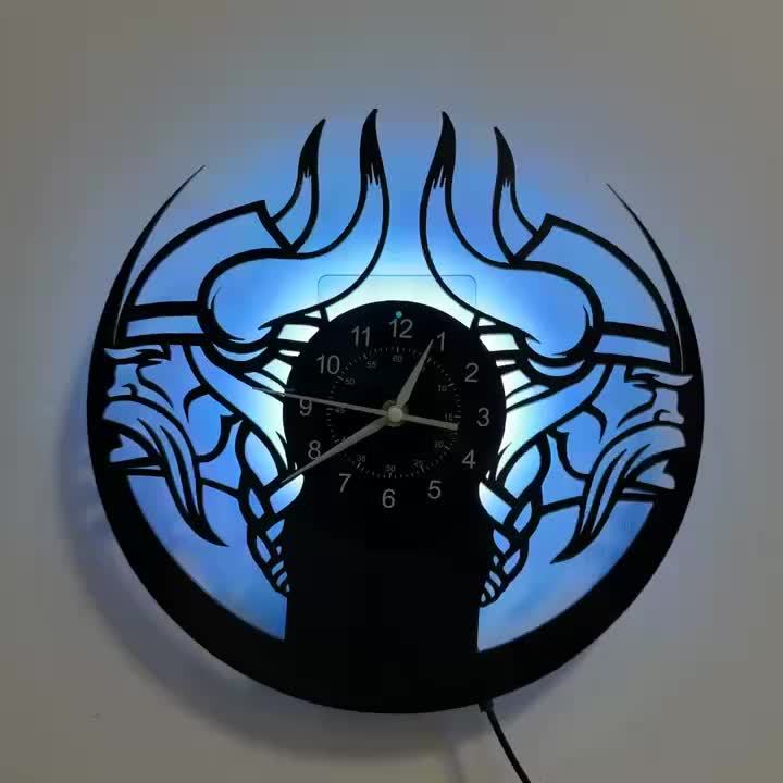 Viking Characters LED Vinyl Record Wall Clock, The Fjord Home Wall Clock Silent Clock Unique Design Wall Art Oginal Gift For Viking Fans Birthday, Halloween, Christmas, For Living Room Bedroom, Room Decor, Home Decor, Kitchen