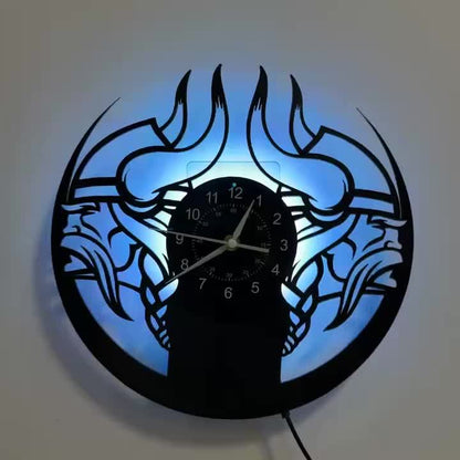 Viking Characters LED Vinyl Record Wall Clock, The Fjord Home Wall Clock Silent Clock Unique Design Wall Art Oginal Gift For Viking Fans Birthday, Halloween, Christmas, For Living Room Bedroom, Room Decor, Home Decor, Kitchen