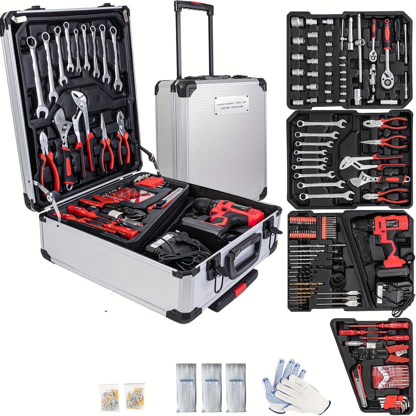 799pcs Men's Tool Set with Rolling Box, Complete Household Tool Kit in Aluminum Trolley Case, Ideal Father's Day Gift, Tool Box, Tool Set, valentines day gift