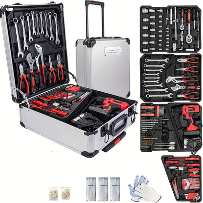799pcs Men's Tool Set with Rolling Box, Complete Household Tool Kit in Aluminum Trolley Case, Ideal Father's Day Gift, Tool Box, Tool Set, valentines day gift