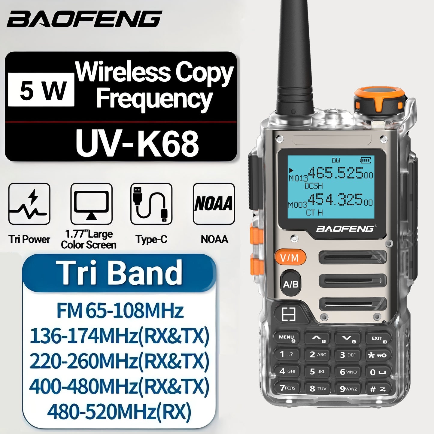 1/2 Packs Baofeng UV-K6 Walkie Talkie Air Band Radio TYPE-C K6 Charge 2600mAh UHF VHF DTMF FM NOAA Wireless Frequency Two Way Radio