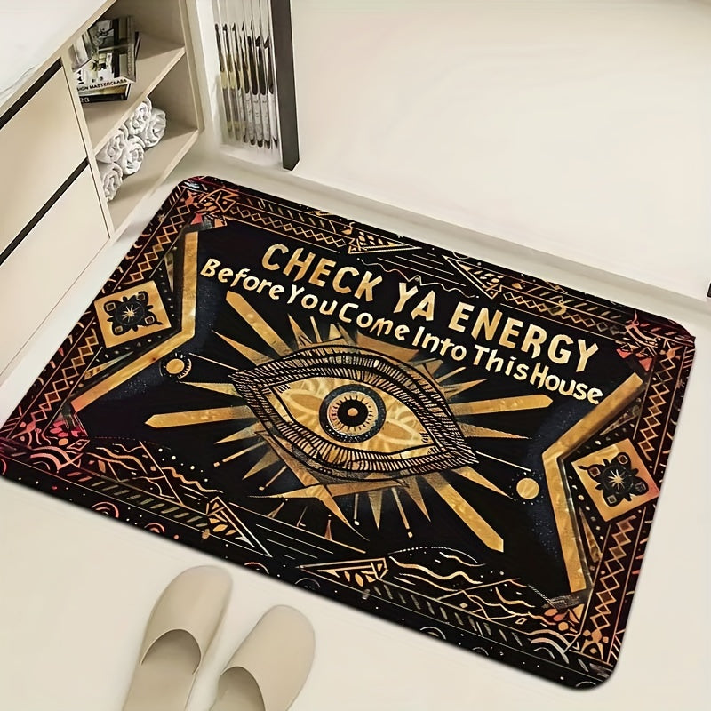 Magic Eye Check Your Energy Door Mat - Rectangular, Machine Washable, 8mm Thick, Soft Non-Slip, Suitable for Kitchen, Living Room, Bedroom, and Entryways