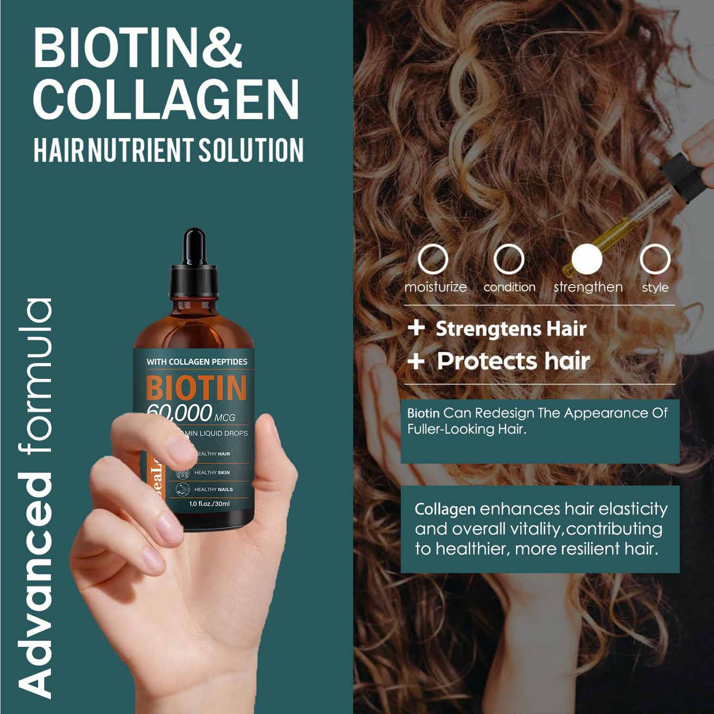 4pcs Natural Formula Biotin & Collagen Oil for Hair And Scalp - Extra Strength with 60, 000Mcg Drops, Vitamins for Biotin And Collagen, Moisturizing, Strengthening, And Revitalizing, Enhances The Appearance of Thin Hair, Suit