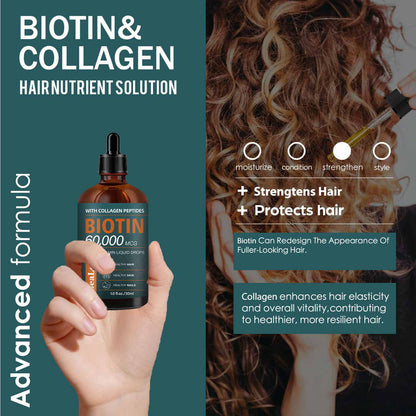 4pcs Natural Formula Biotin & Collagen Oil for Hair And Scalp - Extra Strength with 60, 000Mcg Drops, Vitamins for Biotin And Collagen, Moisturizing, Strengthening, And Revitalizing, Enhances The Appearance of Thin Hair, Suit