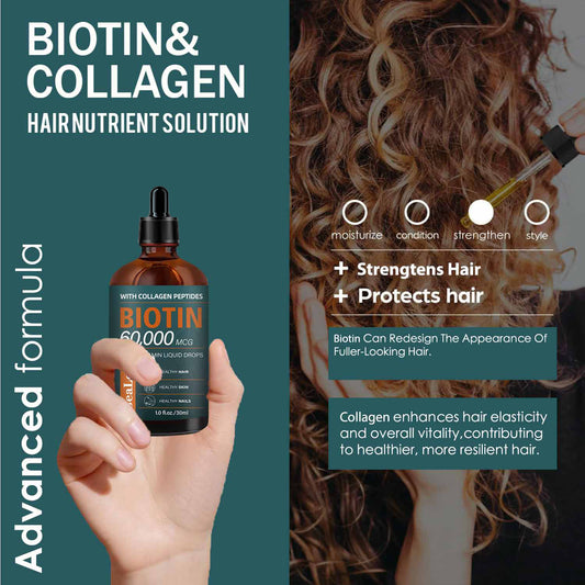 4pcs Natural Formula Biotin & Collagen Oil for Hair And Scalp - Extra Strength with 60, 000Mcg Drops, Vitamins for Biotin And Collagen, Moisturizing, Strengthening, And Revitalizing, Enhances The Appearance of Thin Hair, Suit