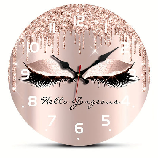 1pc Silent Wooden Wall Clock with Eyelash Design, Round Decorative Timepiece for Bedroom, Living Room, Office, Kitchen - Battery Operated (AA Not Included), Creative, Drip-free