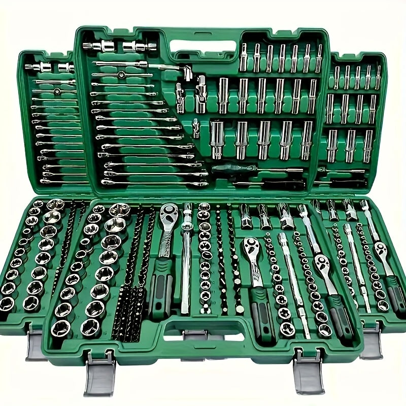 High End Professional 216 Tool Set, 1/4 "3/8" 1/2 "drive Depth And Standard Sleeves, Ratchet Wrench Set, S2 And CR-V Sleeves, Automotive Parts Repair Quick Ratchet Wrench And Other Automotive Repair Parts, Professional Racing