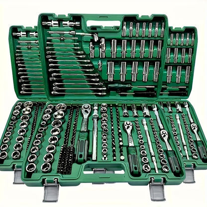 High End Professional 216 Tool Set, 1/4 "3/8" 1/2 "drive Depth And Standard Sleeves, Ratchet Wrench Set, S2 And CR-V Sleeves, Automotive Parts Repair Quick Ratchet Wrench And Other Automotive Repair Parts, Professional Racing