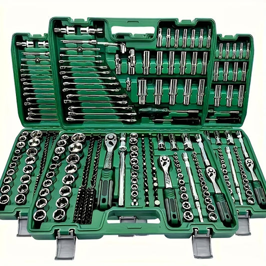 High End Professional 216 Tool Set, 1/4 "3/8" 1/2 "drive Depth And Standard Sleeves, Ratchet Wrench Set, S2 And CR-V Sleeves, Automotive Parts Repair Quick Ratchet Wrench And Other Automotive Repair Parts, Professional Racing
