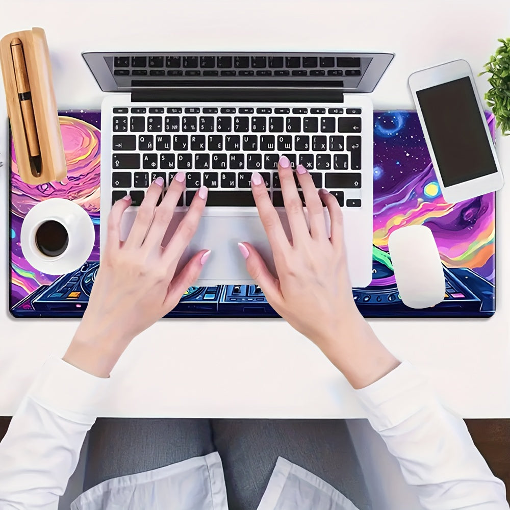 1pc Extra-Large Gaming & Office Desk Mat - Alien DJ Design with Spinning Board, Non-Slip Surface, Soft Touch, Large Rectangular Mouse Pad for PC, Laptop, Gaming Setup - Ideal For Gamers, Office Workers, Abstract Art Style, Sm