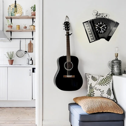 1pc Accordion-Themed Vinyl Wall Clock - Unique Irregular Shape, Silent Non-Ticking Battery Operated, Musical Notes & Black/White Design for Living Room, Bedroom Decor - Perfect Gift for Birthdays, Christmas, Halloween, Bedroo
