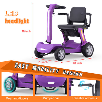 Senior Mobility Scooter 4-Wheel Foldable Electric Scooter for Adults, Lightweight & Portable with LED Lights, Storage Bag & Charger Included, Ready to Use for Travel