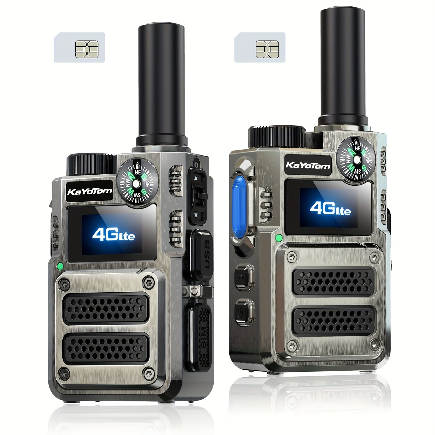 2 Global Walkie-Talkies with Unlimited Range Communication 5000 Kilometers Long-Distance Radio. Three-color Lights Can Be Switched. Compass-style Handheld. PoC Rechargeable. Multi-functional Two-way Communication with High-qu