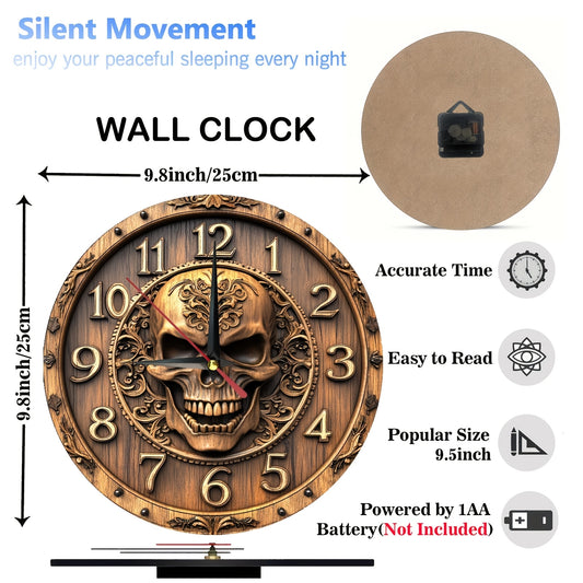 Vintage Skeleton Wooden Wall Clock - Silent, Farmhouse Style Decor for Kitchen, Bedroom, Office - Battery Operated (AA), No Ticking Sound - Perfect Christmas Gift, 9.8x9.8 Inch, for Autumn