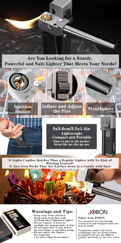 JOBON Butane Lighter, Jet  Flame, Comes with A Premium Gift Box And Adjustable Buttons, Suitable for Christmas, Holidays, Birthdays, Outdoor Picnics, Kitchens, And Men's Essential Lightweight Grip (without Butane Inflation)